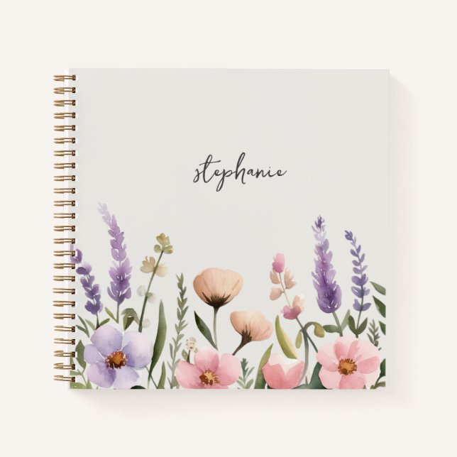 Cuaderno Nombre personalizado de moda Flor de agua acuática (Anverso)