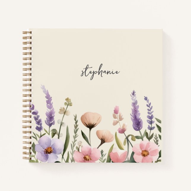 Cuaderno Nombre personalizado de moda Flor de agua acuática (Anverso)