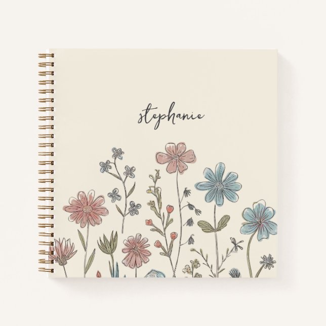 Cuaderno Nombre personalizado de moda Flor de agua acuática (Anverso)