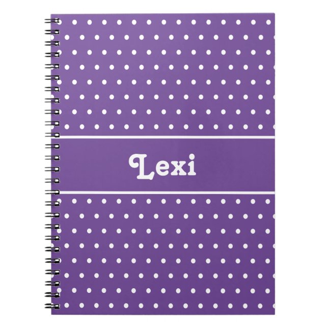 Cuaderno Nombre personalizado de moda Punto Polka Púrpura y (Frente)