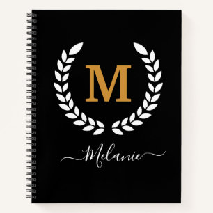 Cuaderno Nombre Personalizado De Monograma Negro Y Oro