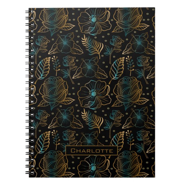 Cuaderno Nombre personalizado de oro de patrón ininterrumpi (Frente)