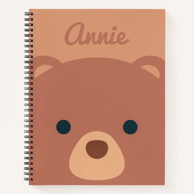 Cuaderno Nombre personalizado de oso marrón cuerdo | Portát (Anverso)