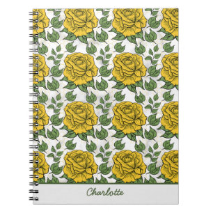 Cuaderno Nombre personalizado de patrón amarillo floral sin