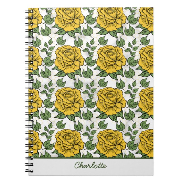 Cuaderno Nombre personalizado de patrón amarillo floral sin (Frente)