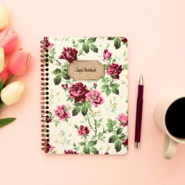 Cuaderno Nombre personalizado de patrón de rosa victoriano 