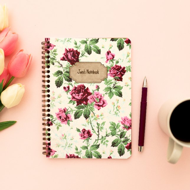 Cuaderno Nombre personalizado de patrón de rosa victoriano  (Subido por el creador)