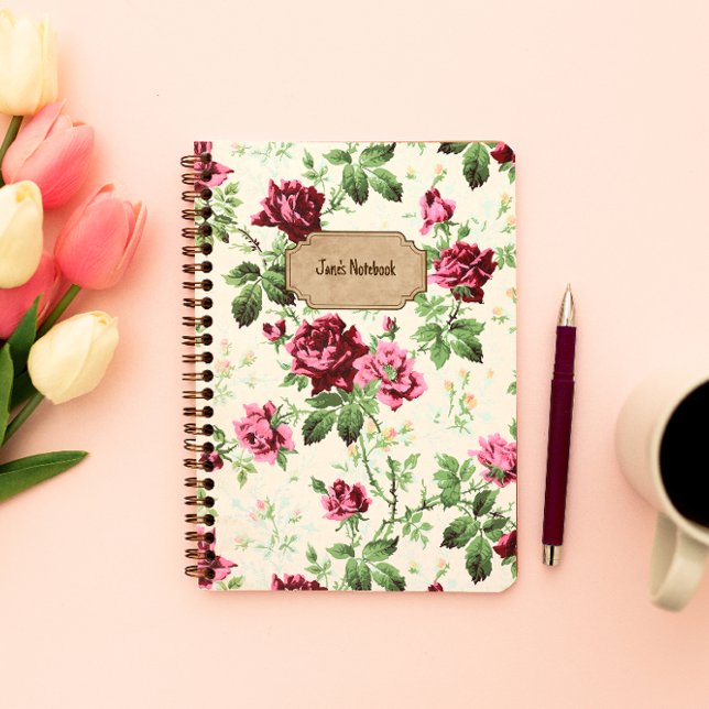 Cuaderno Nombre personalizado de patrón de rosa victoriano  (Subido por el creador)