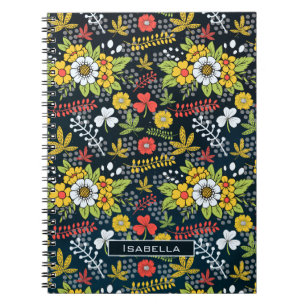 Cuaderno Nombre personalizado de patrón floral de flor colo