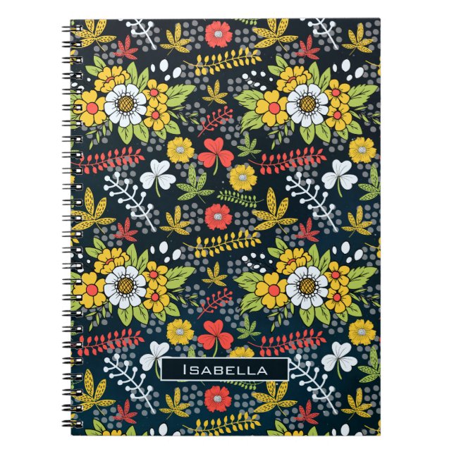 Cuaderno Nombre personalizado de patrón floral de flor colo (Frente)