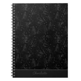 Cuaderno Nombre personalizado de patrón floral sin costura 