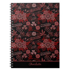 Cuaderno Nombre personalizado de patrón sin costura y flora