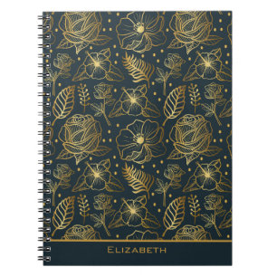 Cuaderno Nombre personalizado de patrón sin soldadura dorad