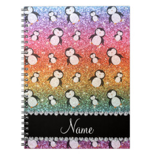 Cuaderno Nombre personalizado de pingüinos purpurinas arcoi