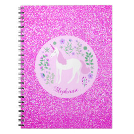Cuaderno Nombre personalizado de Purpurina rosa de Unicorn