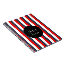Cuaderno Nombre personalizado de rayas rojas, blancas y azu