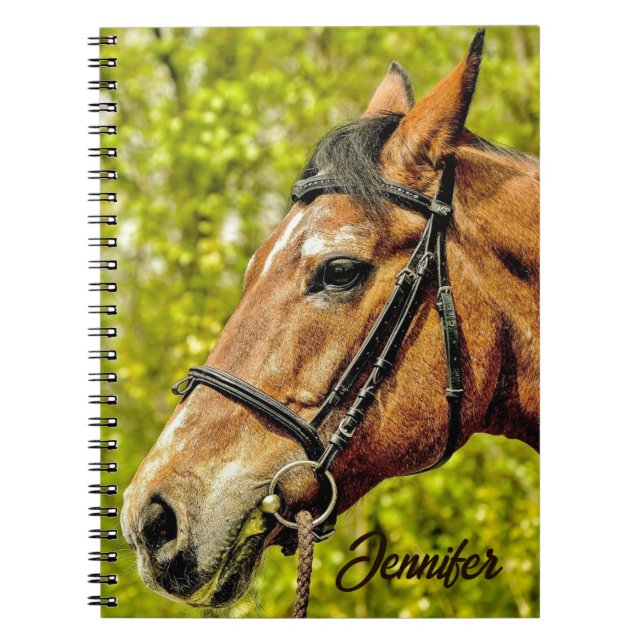 Cuaderno Nombre personalizado de retrato animal de caballo (Frente)
