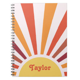 Cuaderno Nombre personalizado de Retro Sunset Sun Rays