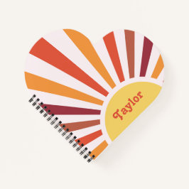 Cuaderno Nombre personalizado de Retro Sunset Sun Rays