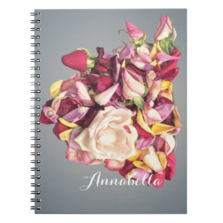Cuaderno Nombre personalizado de Rosa y Plata Rosa Bouquet