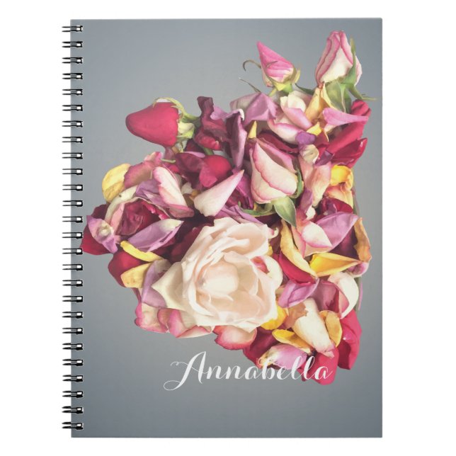 Cuaderno Nombre personalizado de Rosa y Plata Rosa Bouquet (Frente)