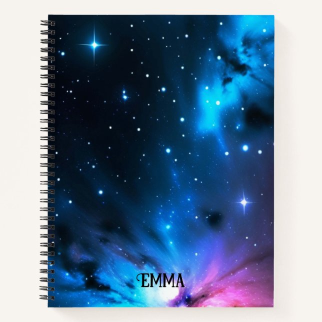 Cuaderno Nombre personalizado de Swirls celestes de estrell (Anverso)