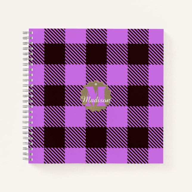 Cuaderno Nombre personalizado de Tartán para orquídea negra