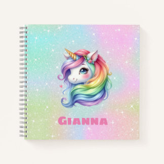 Cuaderno Nombre personalizado de Unicornio arcoiris