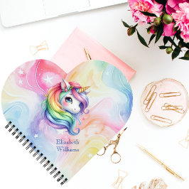 Cuaderno Nombre personalizado de unicornio arcoiris de chic