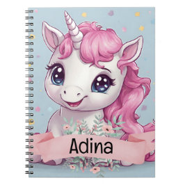 Cuaderno Nombre personalizado de Unicornio, bebé rosa mágic