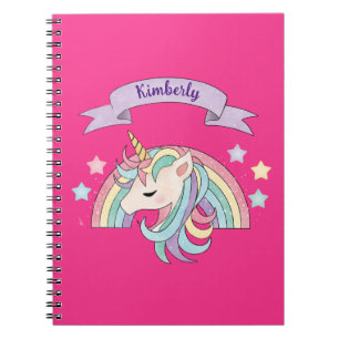 Cuaderno Nombre personalizado de Unicornio y Arcoíris Brill