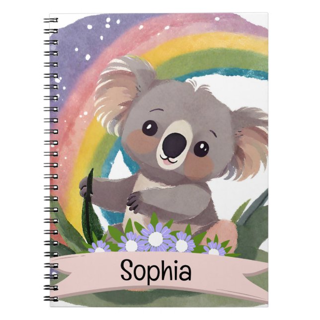Cuaderno Nombre personalizado del bebé de Koala Arcoiris (Frente)