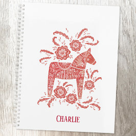 Cuaderno Nombre personalizado del caballo Dala sueco rojo