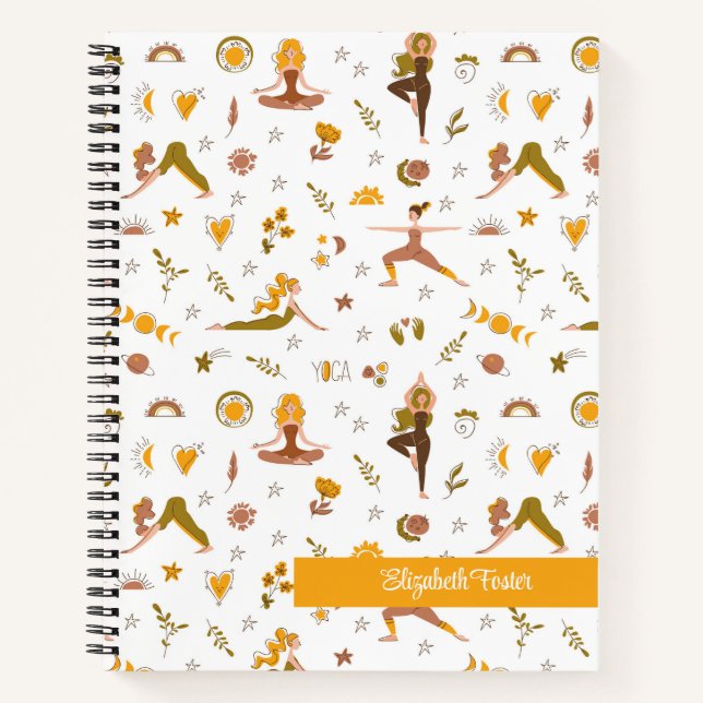 Cuaderno Nombre personalizado del Chica Boho Yoga (Anverso)