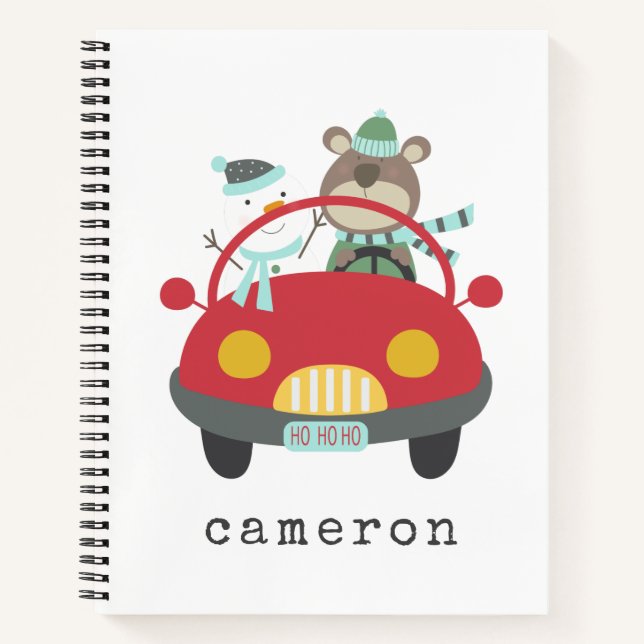 Cuaderno Nombre personalizado del coche rojo de los Navidad (Anverso)