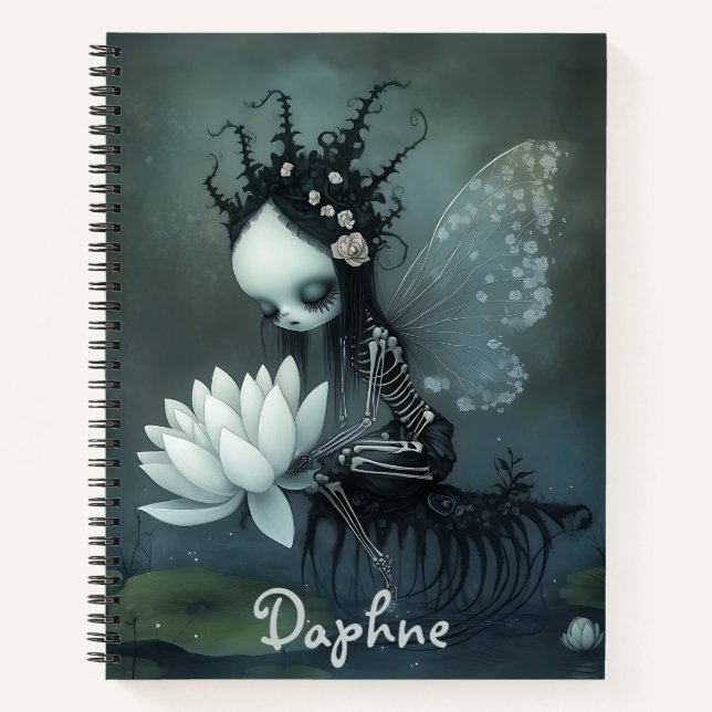 Cuaderno Nombre personalizado del esqueleto de hadas gótico (Anverso)