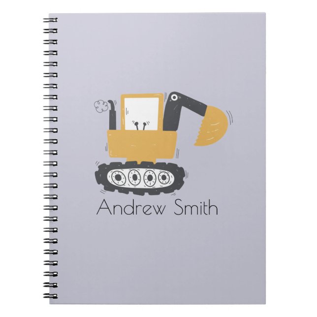 Cuaderno Nombre personalizado del Ilustracion de excavador  (Frente)