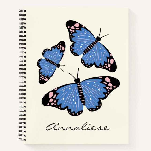 Cuaderno Nombre personalizado del Ilustracion de mariposa a (Anverso)