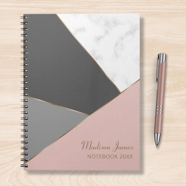 Cuaderno Nombre personalizado del mármol de la Moda rosada  (Subido por el creador)