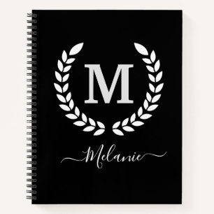 Cuaderno Nombre Personalizado Del Monograma Blanco Y Negro