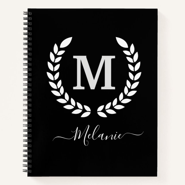 Cuaderno Nombre Personalizado Del Monograma Blanco Y Negro (Anverso)