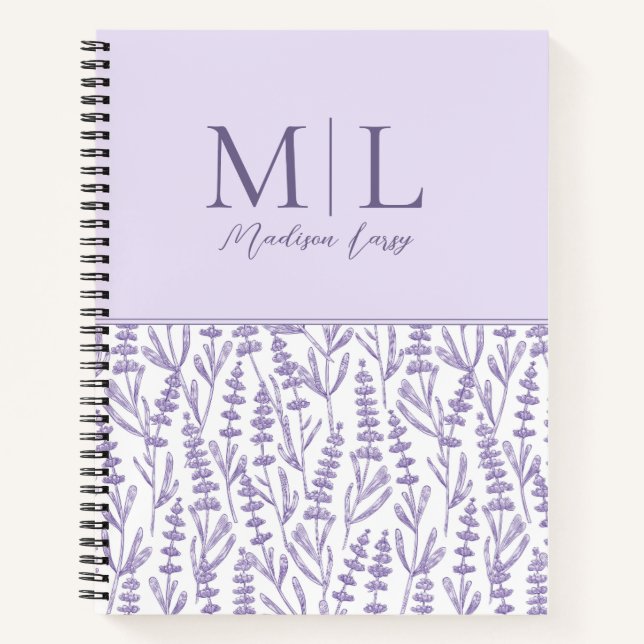 Cuaderno Nombre personalizado del monograma floral cuto de  (Anverso)