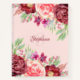 Cuaderno Nombre personalizado del monograma floral de Rubor