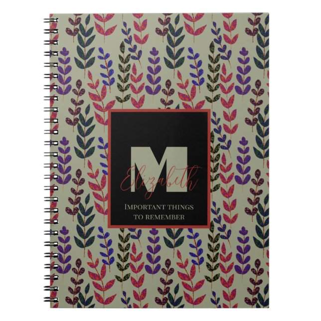 Cuaderno Nombre personalizado del monograma verde de sabio  (Frente)