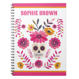 Cuaderno Nombre personalizado del motivo floral mexicano ro