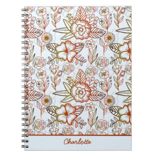 Cuaderno Nombre personalizado del naranja de patrones flora
