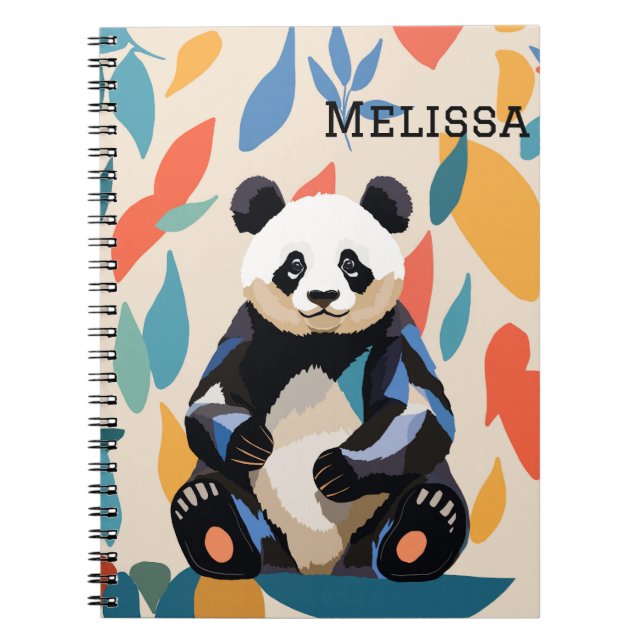 Cuaderno Nombre personalizado del oso panda de sesión color (Frente)