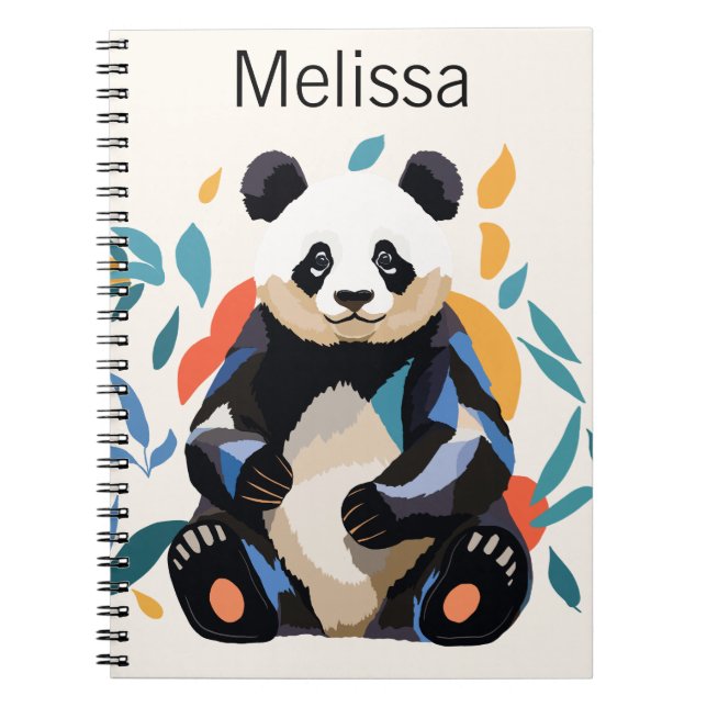 Cuaderno Nombre personalizado del oso panda de sesión color (Frente)
