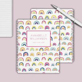 Cuaderno Nombre personalizado del patrón de arco iris circu
