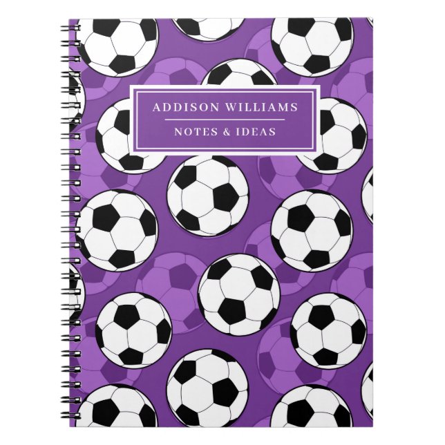 Cuaderno Nombre personalizado del patrón de bola de fútbol  (Frente)
